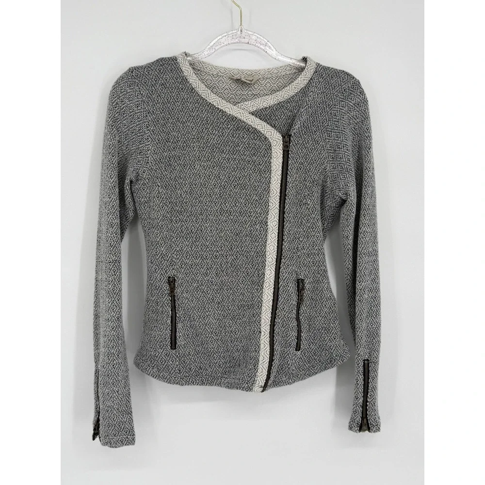 Lucky Brand Diamond Print Asymmetrical‎ Zip Moto Jacket Women's Small Gray White